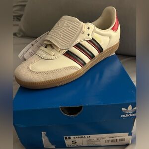 Adidas Samba LT Cream Sneakers with Black and Red Stripes